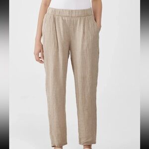 Eileen Fisher Puckered Check Organic Linen Tapered Pant Pebble Medium Beachy